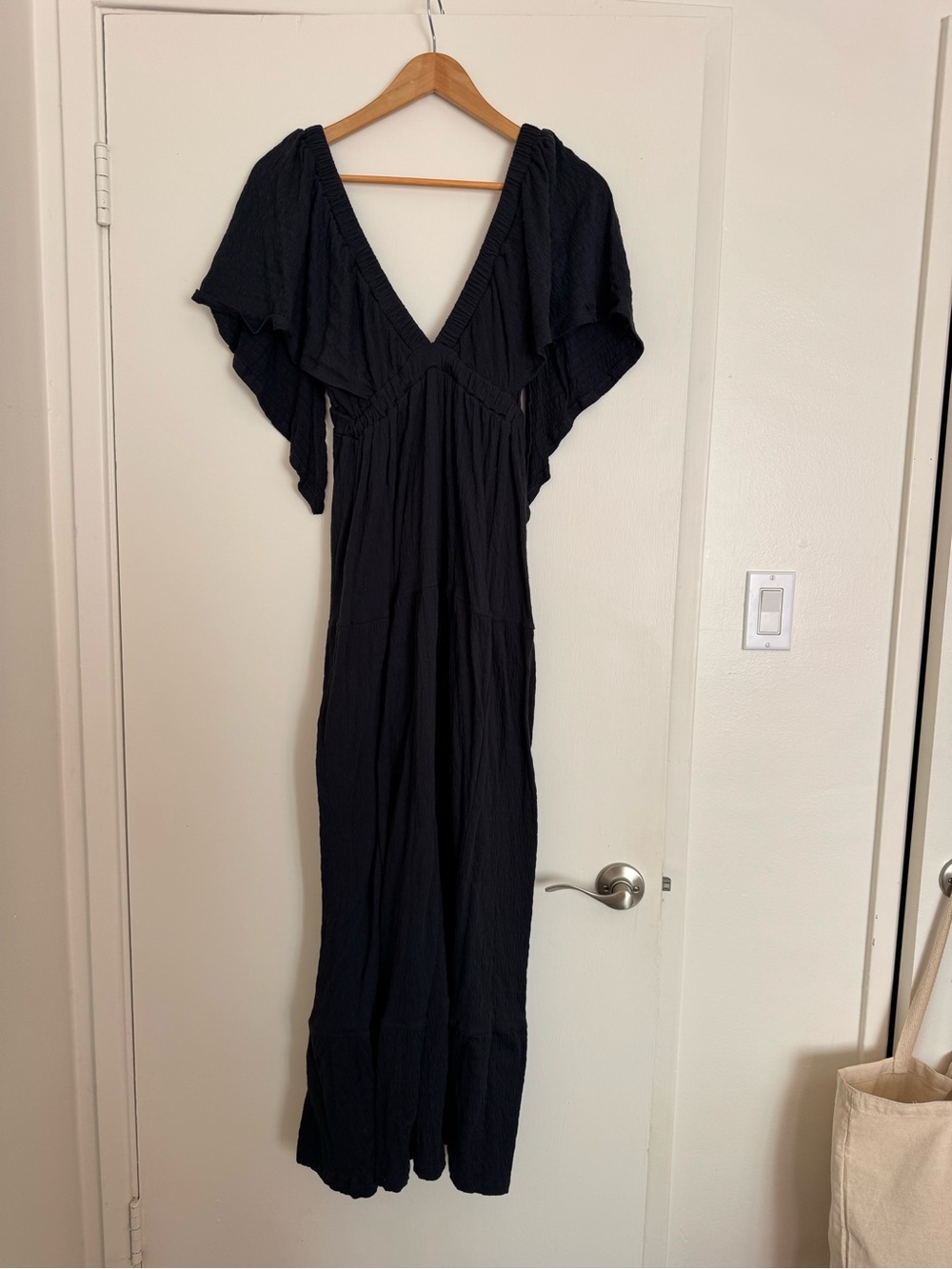 Black V-Neck Flutter Sleeve Swim Coverup Maxi